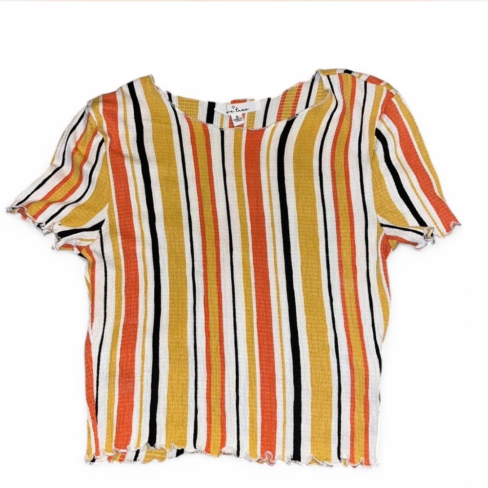 Love Tree Orange and Yellow Striped Retro Tee Size S